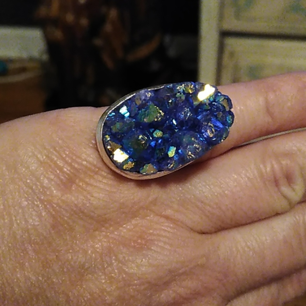 NATURAL AGATE BLUES Chip RING - Picture 3 of 3